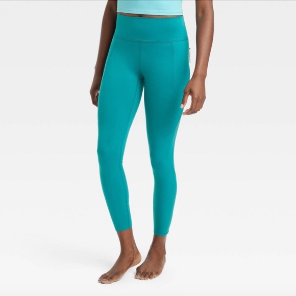 all in motion Pants - All In Motion Leggings XL Turquoise Flex Ribbed High Rise 7/8 Length Zip Pocket